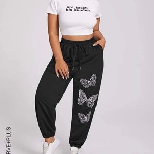 Shein plus size butterfly drawstring sweat pants